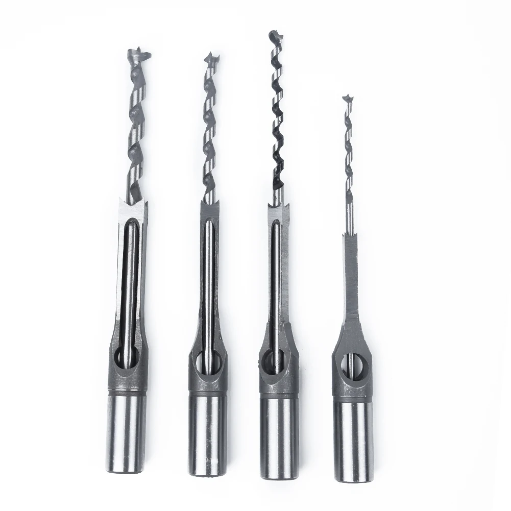 

4Pcs Woodworking Drill Bit Square Hole Chisel Mortising Kit Mortise Tool 210mm