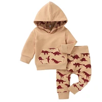 opperiaya baby boys two piece autumn clothes casual set khaki dinosaur printed pattern hooded pullover tops elastic waist pants