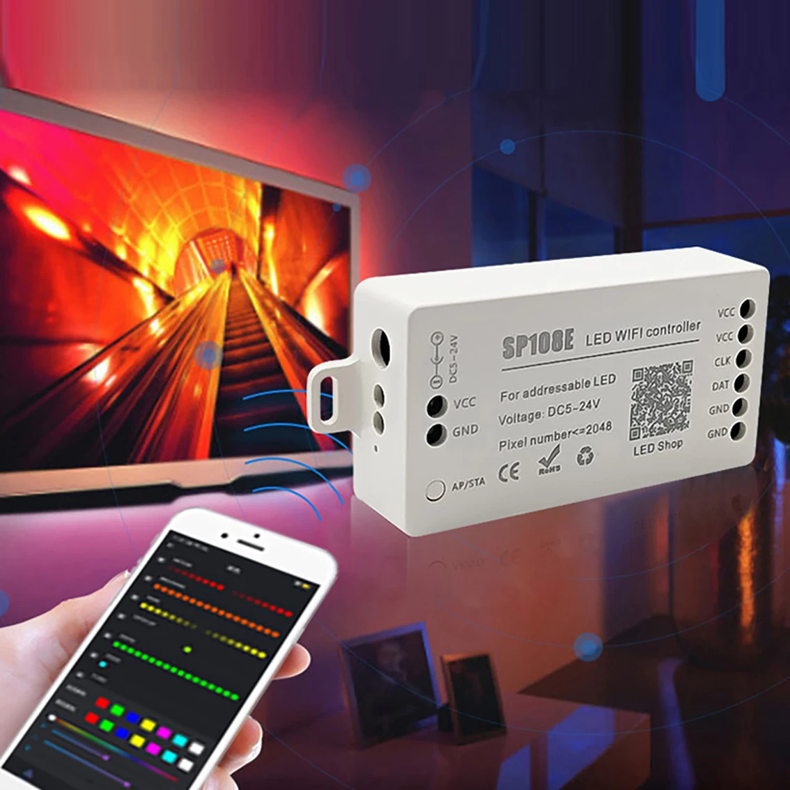 SP108E WiFi контроллер для WS2812B Светодиодная лента смартфона приложение управление