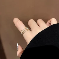new simple fashion geometric crown zircon open ring female temperament wild ring trend party jewelry