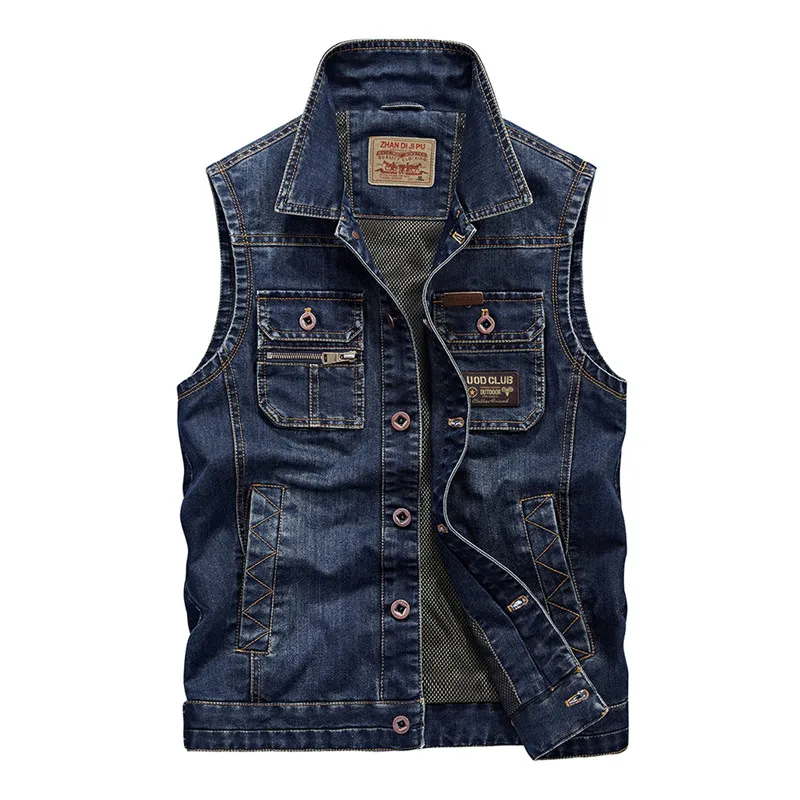 Жилет мужской джинсовый повседневный ковбойский хлопковый жилет из денима без
