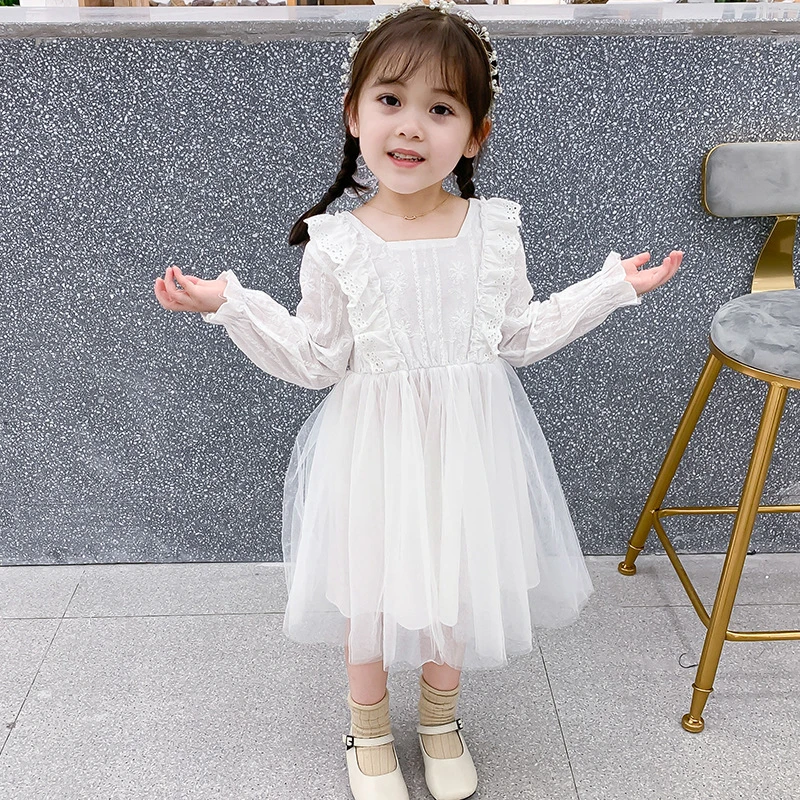 Хлопковое платье с длинными рукавами для маленьких девочек Платье принцессы на