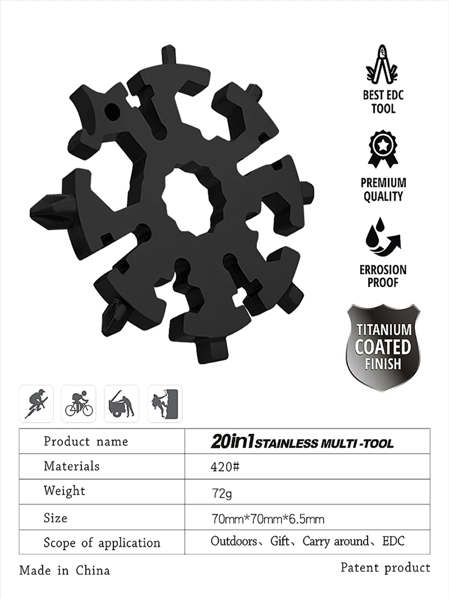 Многофункциональный гаечный ключ 20 в 1 уличная езда самооборона портативный