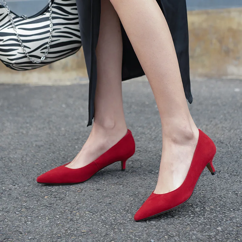 

Fashion Ins Sweet Women's Shoes 2021 Fall Winter Suede Leather High Heels Pumps Female Wedding Party Shoes Woman Heels