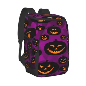 protable insulated thermal cooler waterproof lunch bag abstract pumpkin smile picnic camping backpack double shoulder wine bag free global shipping