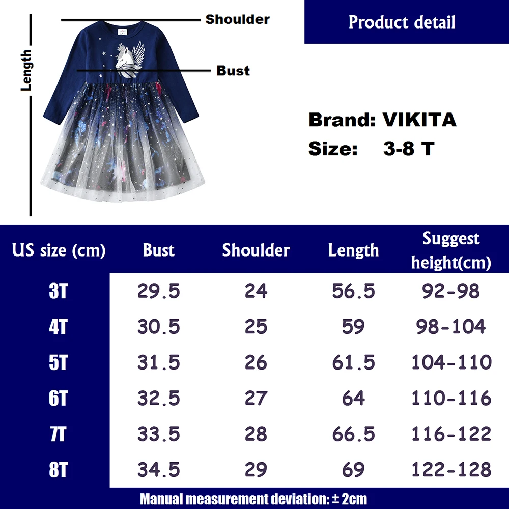VIKITA-vestidos elegantes para ni&ntilde;as, vestido de tul princesa con estampado de unicornio y lentejuelas-5