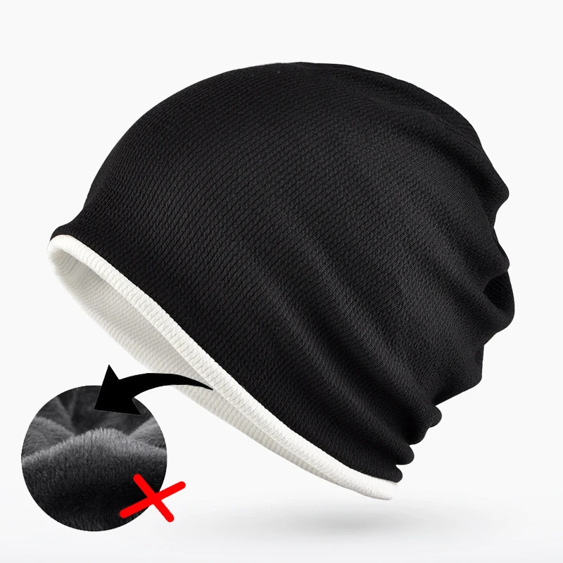 CAMOLAND модные вязаные шапочки Beanie для мужской на зиму и осень шотландская шапочка с защитой Теплая Флисовая шапка мужские спортивные для улицы Beanie шапки - Цвет: Black No Fleece