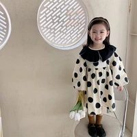 beige dots kids dress spring summer baby girls warm tops bottoming children clothes special occasion high quality