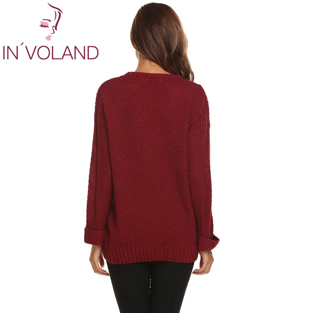 Женский Теплый Свитер Pollover повседневный Однотонный свитер с круглым вырезом и