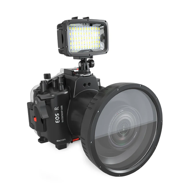 売る Seafrogs 40メートル/130ftキヤノンeos用の水中カメラハウジングとrフラットロングポートダイビングケース防水カバー写真撮影バッグ