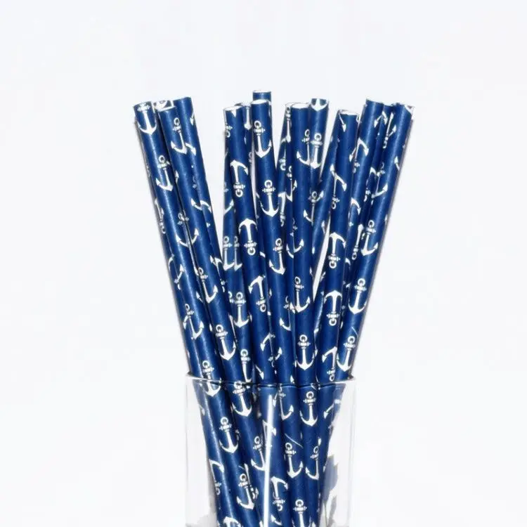 Бумажные соломинки с якорем 25 шт./лот морские темно синие для напитков будущей