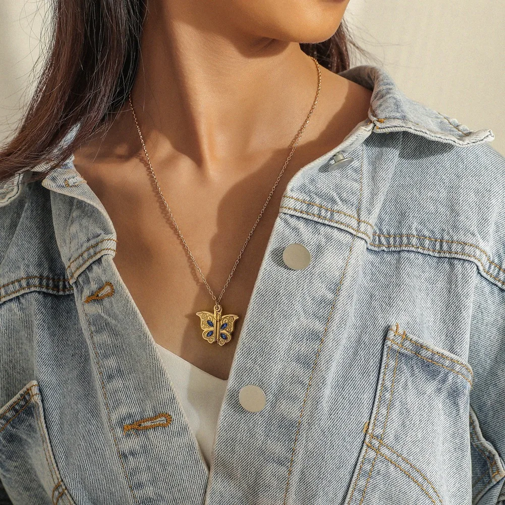 Ожерелья-бабочки для женщин открытая бабочка сердце пары кулон золотой
