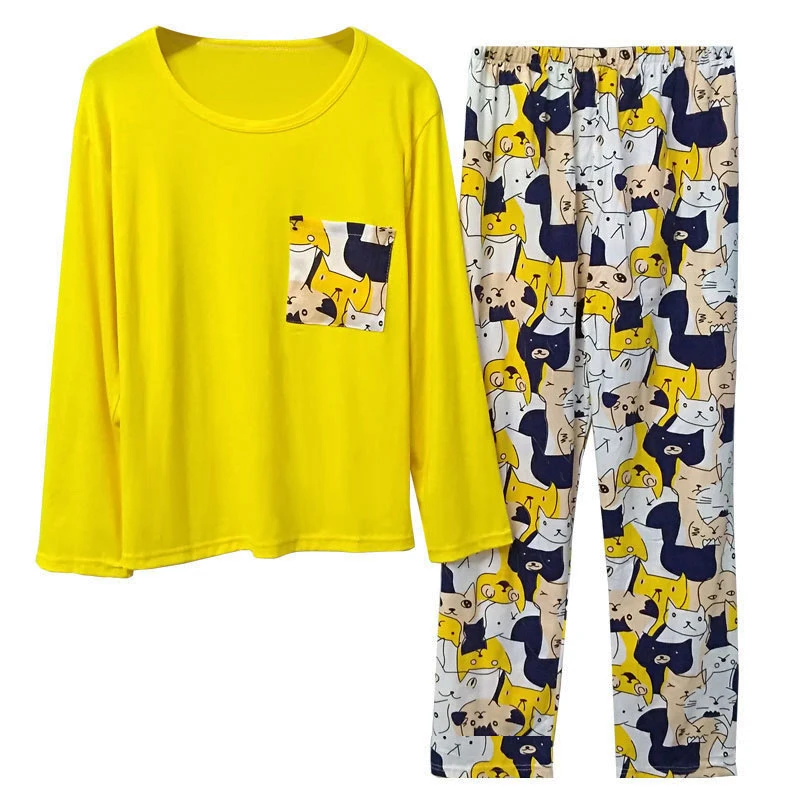 Зимние хлопковые Пижамные комплекты для женщин с длинным рукавом мультяшный