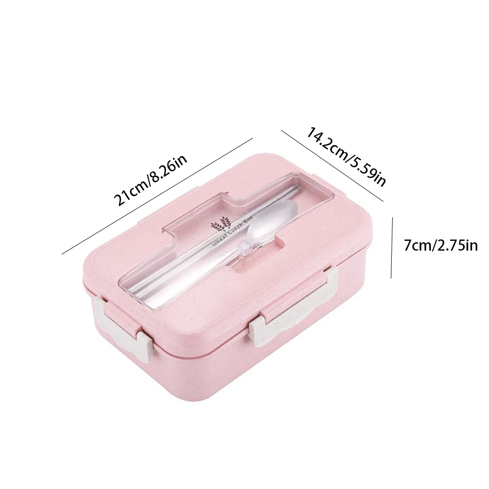 

Microwave Lunch Box Wheat Straw Dinnerware With Compartments Spoon Chopsticks Food Storage Container Kid School Office Bento Box