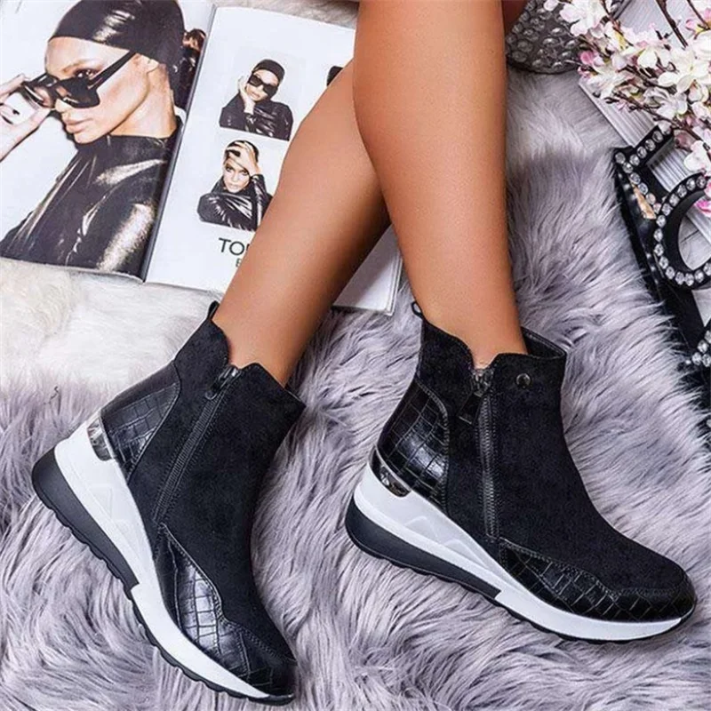 

New style women's boots casual shoes wedge heel women's short boots side zipper nude boots women's shoes foreign trade plus size