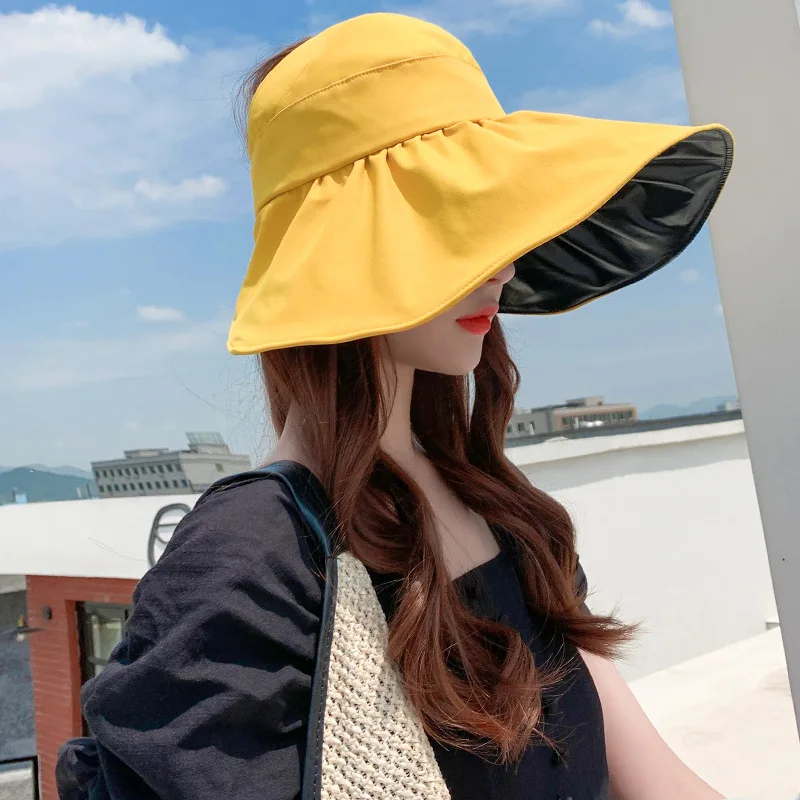 

New Foldable Women Summer Sun Hat Big Eaves Wide Brim Beach Hepburn Style Holiday Travel Cap Sunscreen Anti-UV Panamanian Visor