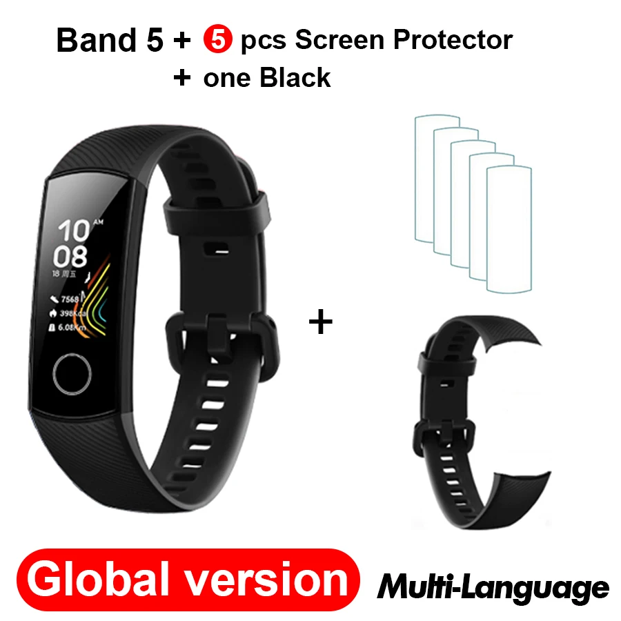 GB N Black N Film Браслет для Honor Band 5, умный Браслет, 5 оксиметров, волшебный цвет, сенсорный экран, для плавания, для обнаружения сердечного ритма, сна, сна - Цвет: GB N Black N Film