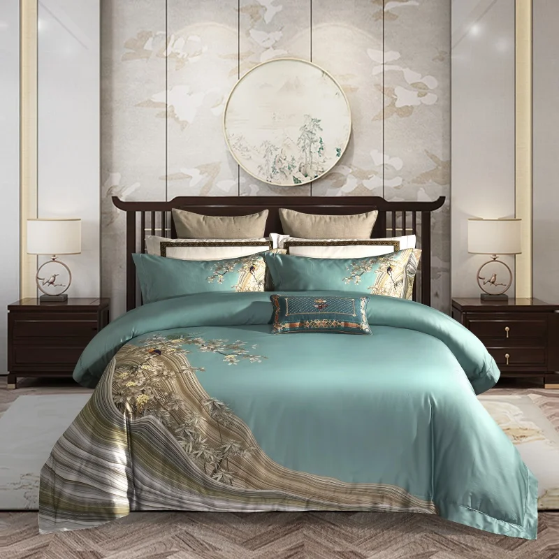 

Ultra-Soft Elegant Chinoiserie 4PCS Duvet Cover Bed Sheet Set Pillow shams 1000TC Egyptian Cotton Luxury Bedding set Queen King