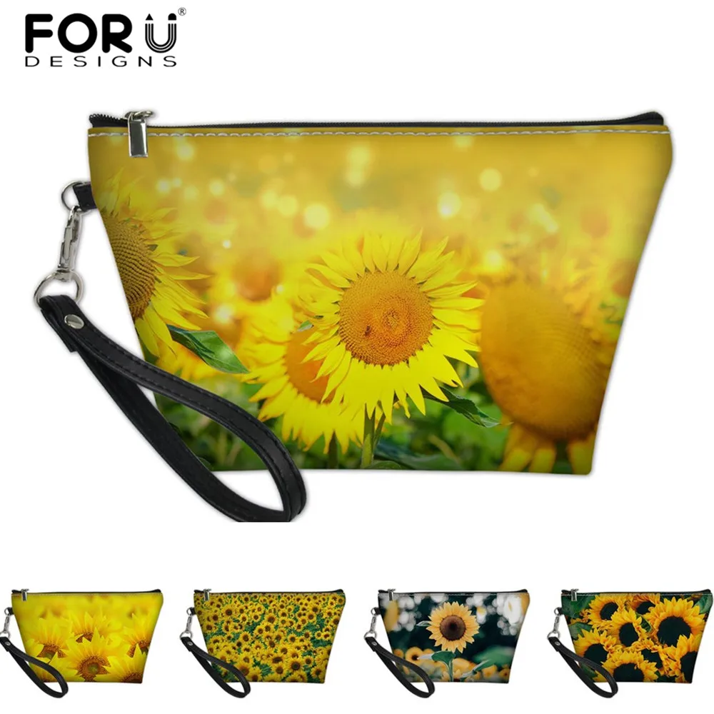 FORUDESIGNS/из искусственной кожи сумки-косметички с желтыми цветами подсолнечника 3D