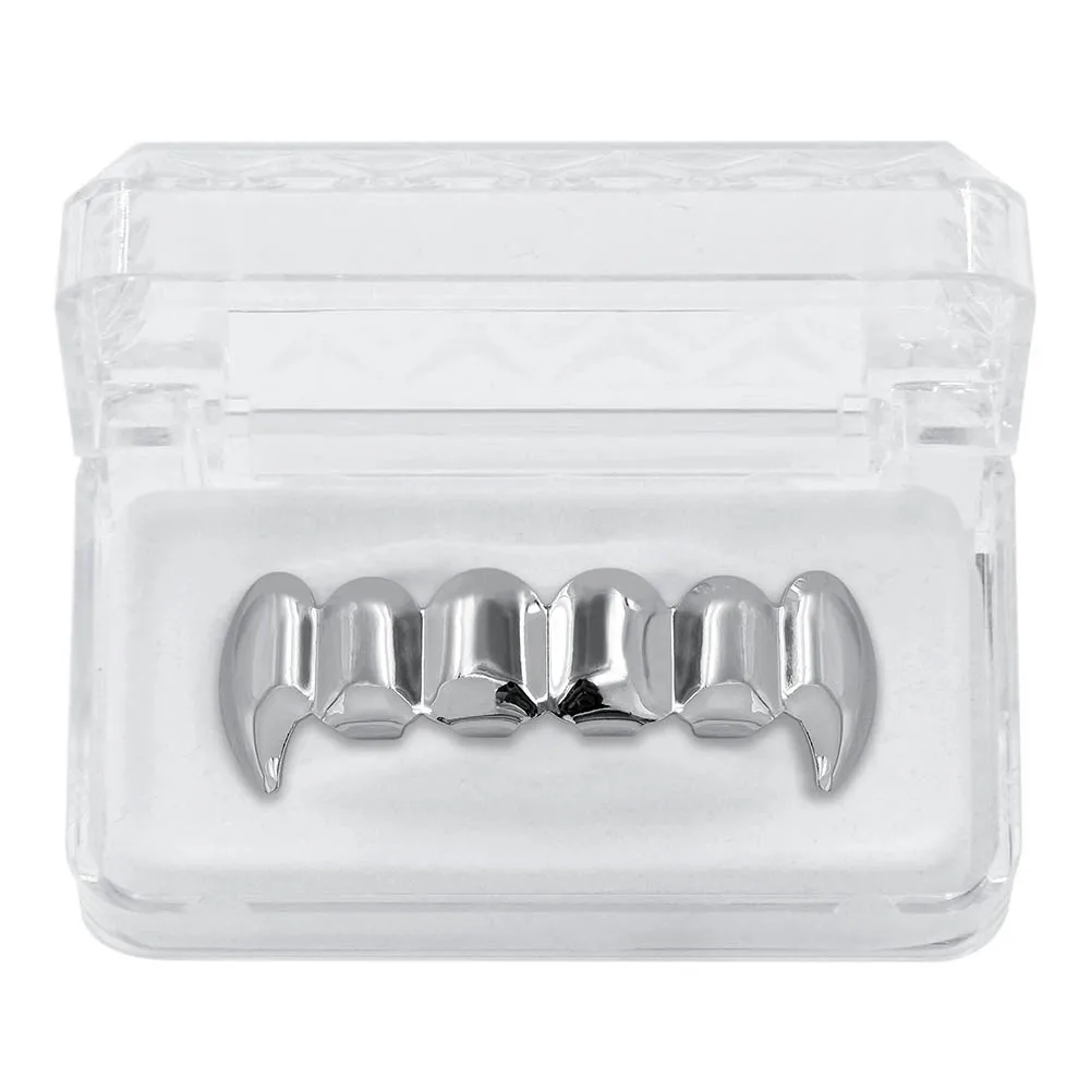 Silver Top GUCY пользовательский подходят золото посеребренные хип-хоп ЗУБЫ Grillz верхней и нижней вампира зубы-клыки грили Шапки Набор с силиконовым - Окраска металла: Silver Top