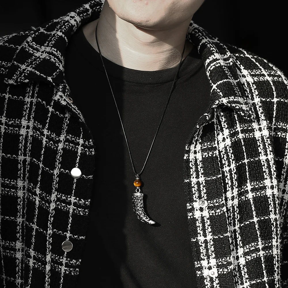 Новый дизайн 2 мм черная кожа Нержавеющая сталь олон ожерелье волчий зуб для