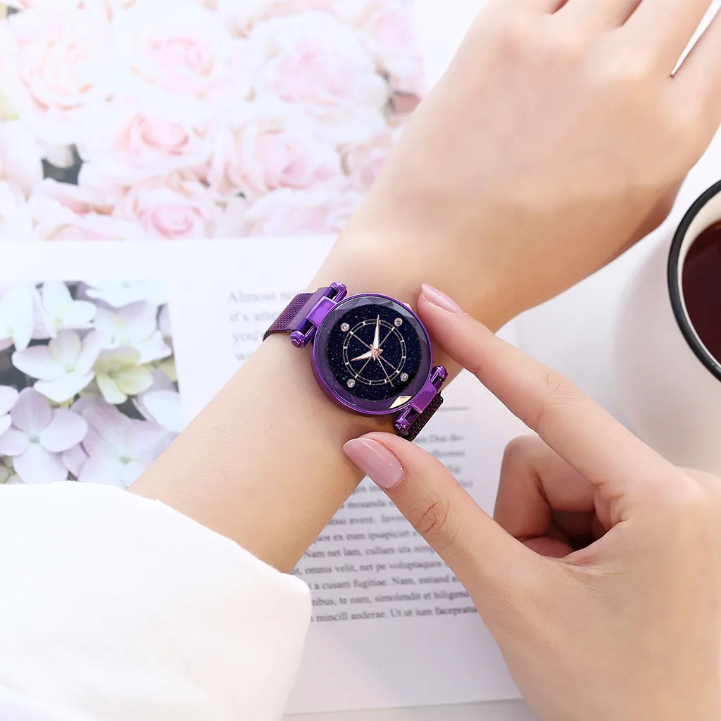 

Vansvar Fashion Women Men Watches Magnet Buckle Starry Sky Gold Black Silver Clock Business Office Mesh Belt Ladies Watch