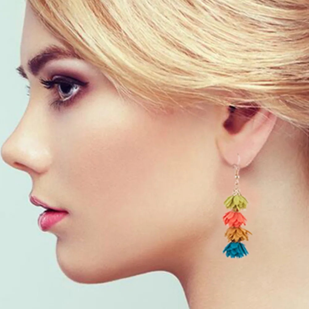 2019 модные тканевые длинные серьги с бахромой и цветами висячие ручной работы в