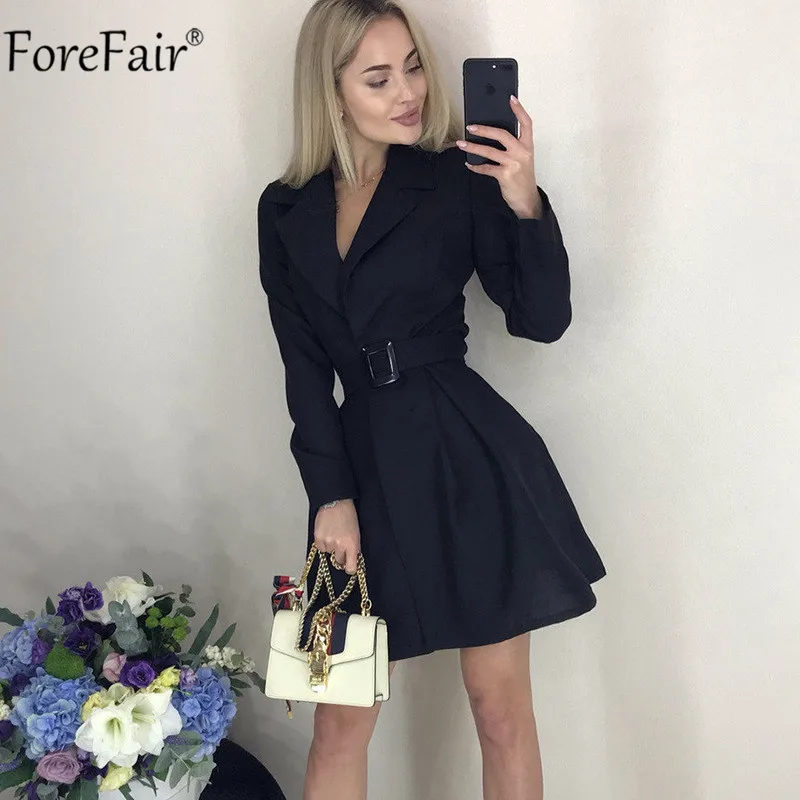 

Forefair V Neck Wrap Sashes A Line Office Elegant Dress Black Ladies Autumn Winter Long Sleeve Red Mini Casual Dresses