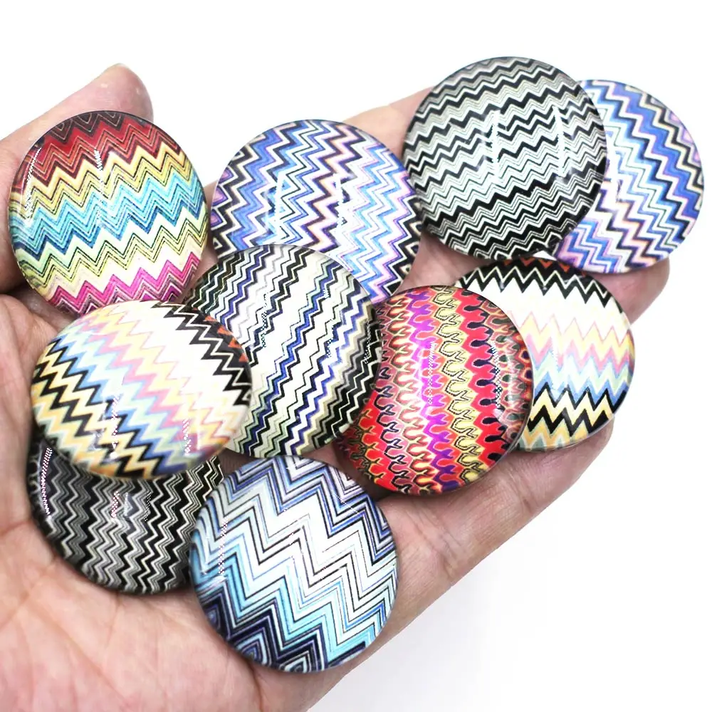 

5PCS Mixed Round Glass Cameos Cabochons Domes Flower Wave Pattern Embellishment Scrapbook Handbag DIY Crafts Accessories 35mm