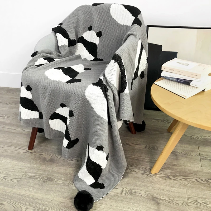 

Вязаное одеяло с мультяшным рисунком панды, высококачественное диванное одеяло из акрилового материала, покрывало на кровать, одеяло