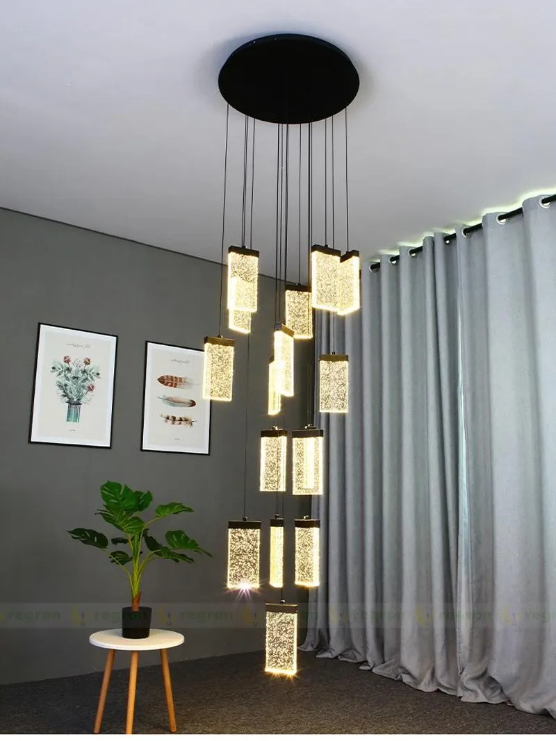 安い 階段 36 個バブルクリスタルシャンデリア照明クリスタルレンガライトledストリップlustresデクリスタル階段スパイラルロングランプ