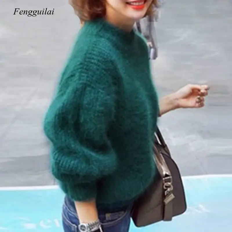 

Thicken Turtleneck Sweater Autumn Winter Sweet Fashion Lantern Sleeve Casual Solid Color Pullover Pull Femme