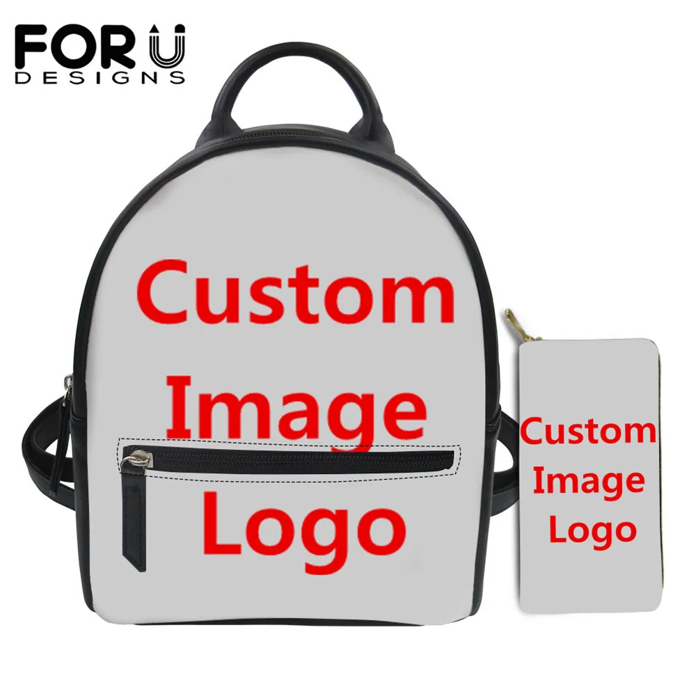 

FORUDESIGNS, индивидуальное изображение, маленький кожаный рюкзак для женщин, повседневные стильные рюкзаки с кошельком, 2 комплекта для подрост...