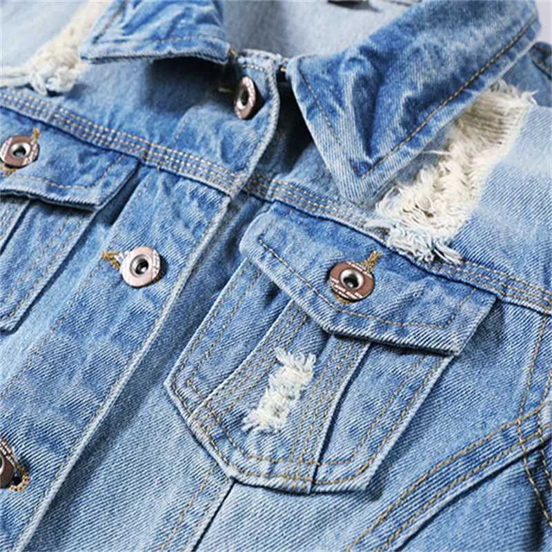 Женская джинсовая куртка в стиле бойфренда осенняя Базовая винтажная Харадзюку