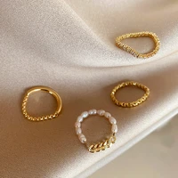 fashion simple pearl zircon metal chain rings for women girls summer jewelry gift party wedding engagement finger ring