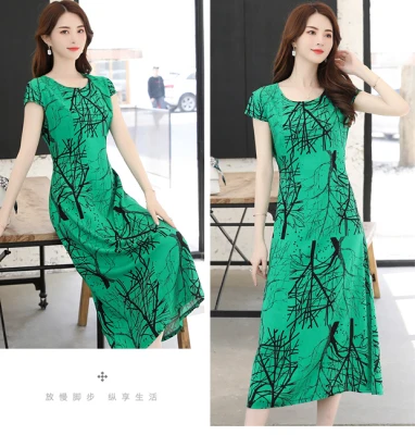 Vestidos mujer, ограниченная серия, новинка, с круглым вырезом, до середины икры, Vestido, Longo, Vanled, платье, женское, с коротким рукавом, круглый вырез, длинное, с принтом, тонкое - Цвет: 29