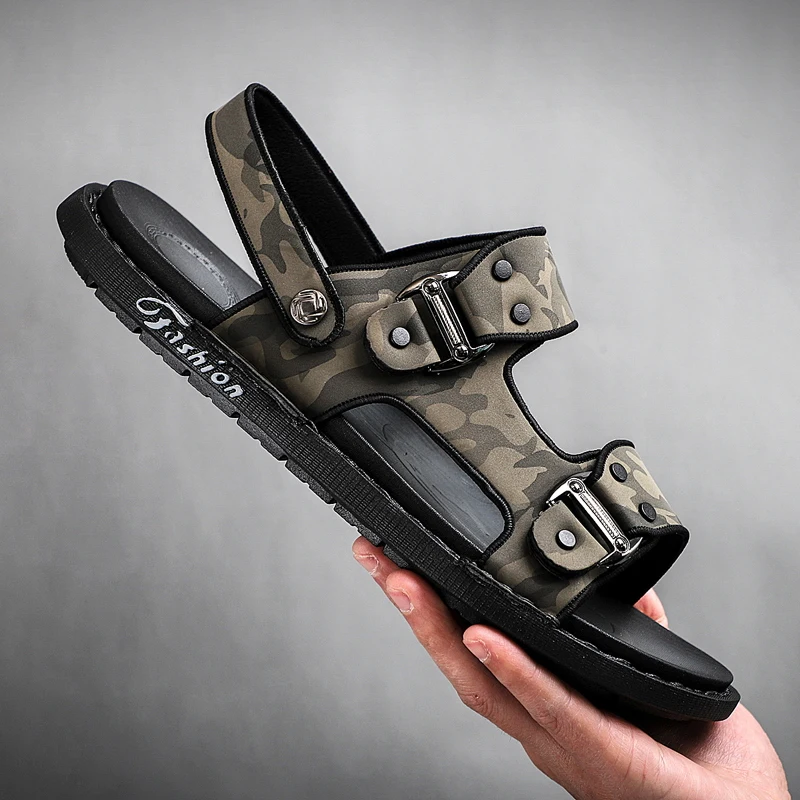 

Tennis Male Beach Men's Sandals Fashion Summer Camo Wear-resisting Home Man Sandal Leather Genuine Casual Slippers