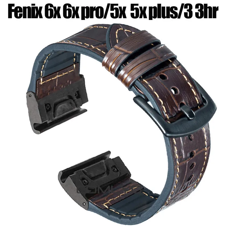 Новый ремешок на запястье для Garmin Fenix 6X 6x pro /5x 5x plus/3 3hr силиконовый + кожаный