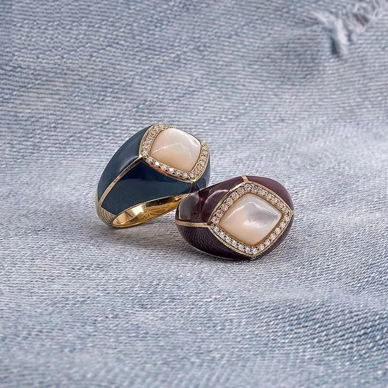 Женское кольцо с перламутровым покрытием свадебное в форме бриллианта красной и