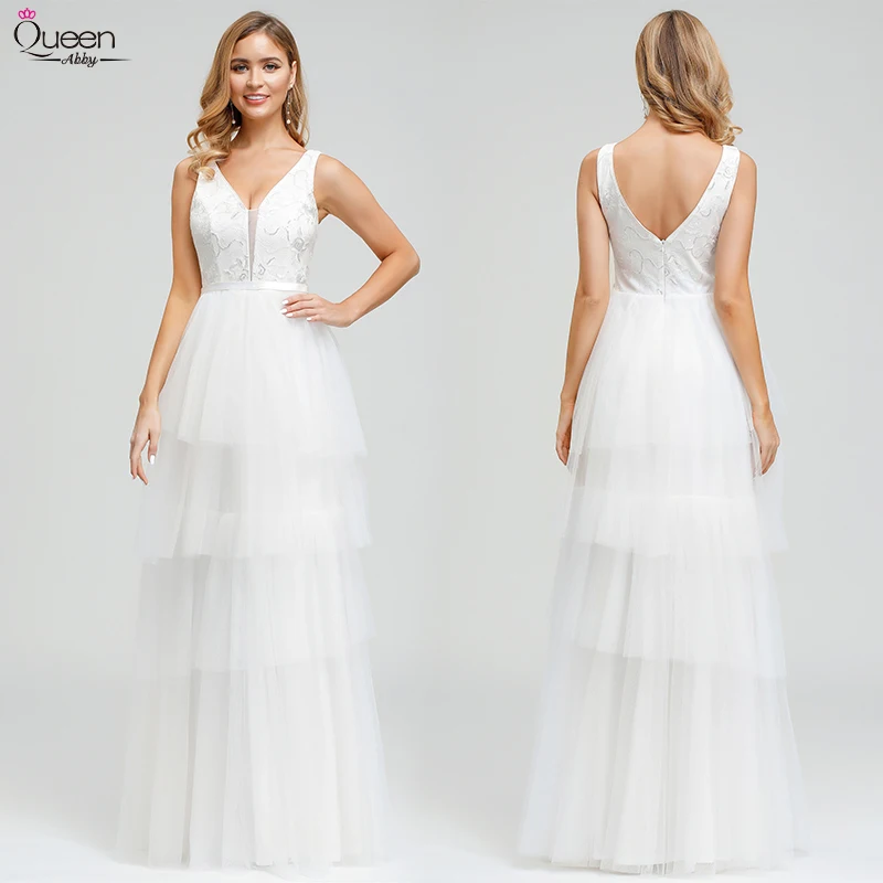 Сексуальное многослойное кружевное свадебное платье королева Эбби а-силуэт
