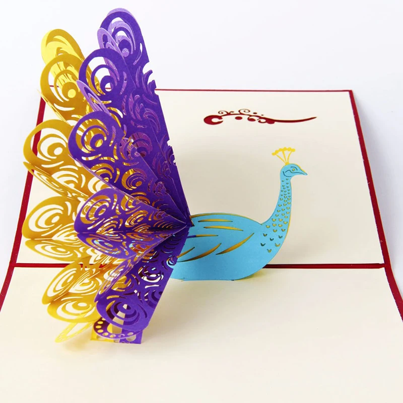 

Peacock 3D UP Cards Birthday with Envelope Sticker Box Animal Card Invitation Cut Postcards Greeting Gift C3L6