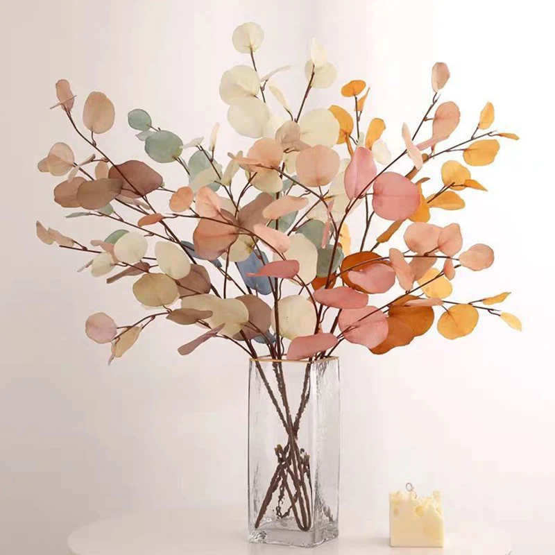 

Artificial Eucalyptus Flowers Plants Leaves Long Plastic Pole Silk Fake Plants Wall Decorative for Home Wedding Shooting Prop