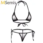 Комплект женского нижнего белья, эротическое прозрачное Сетчатое экстремальное микро бикини, женское нижнее белье, халтер, мини бюстгальтер с чашками-стринги, трусики-танга