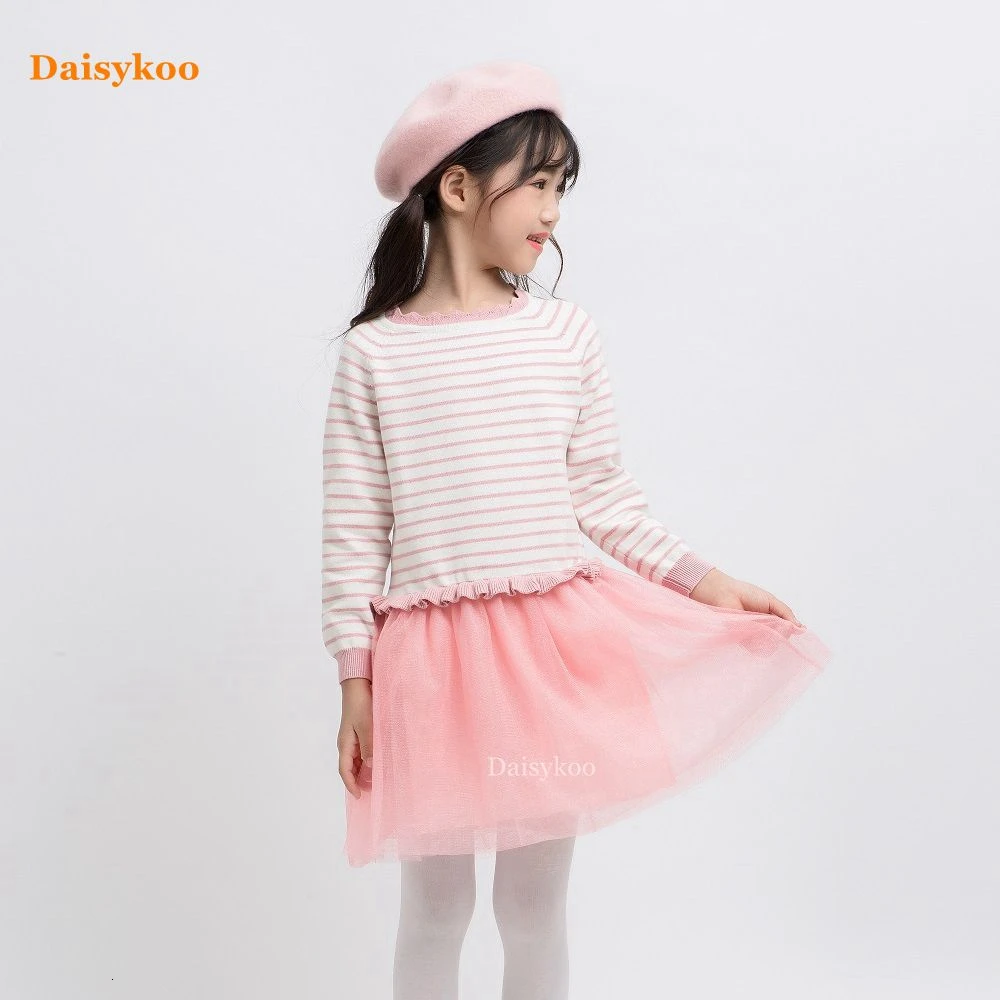 Dasiykoo/осенне-зимнее платье-свитер для девочек трикотажная сшитая юбка Детская