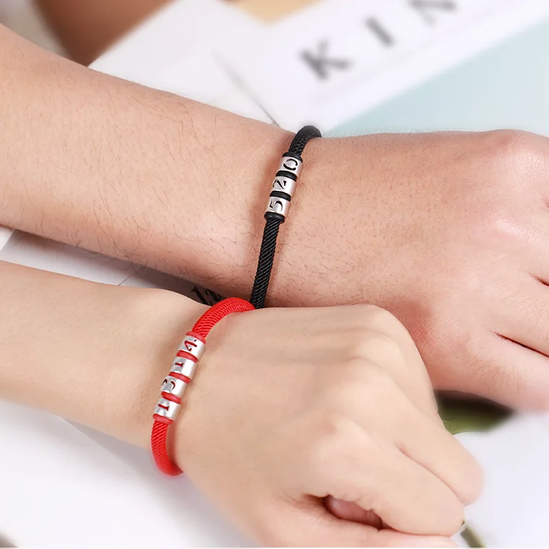 

Love Code Couple Bracelet A Pair of S925 Sterling Silver Braided Hand Strap Red String Tanabata Memorial Gift