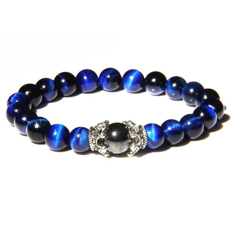 

Tiger Eye Beads Bracelets Men Vintage Crown Bracelets Couple Luxury Naturel Stone Bracelets for Women Jewelry Pulseira Hombre