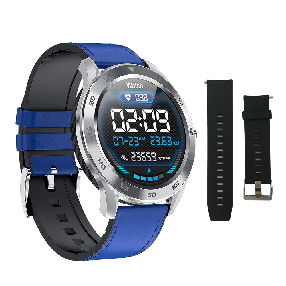 leather-blue Фитнес-трекер, IP68 Водонепроницаемый Bluetooth Вызов Смарт-часы PPG пульсометр кровяное давление монитор полный экран сенсорный Спорт - Цвет: leather-blue