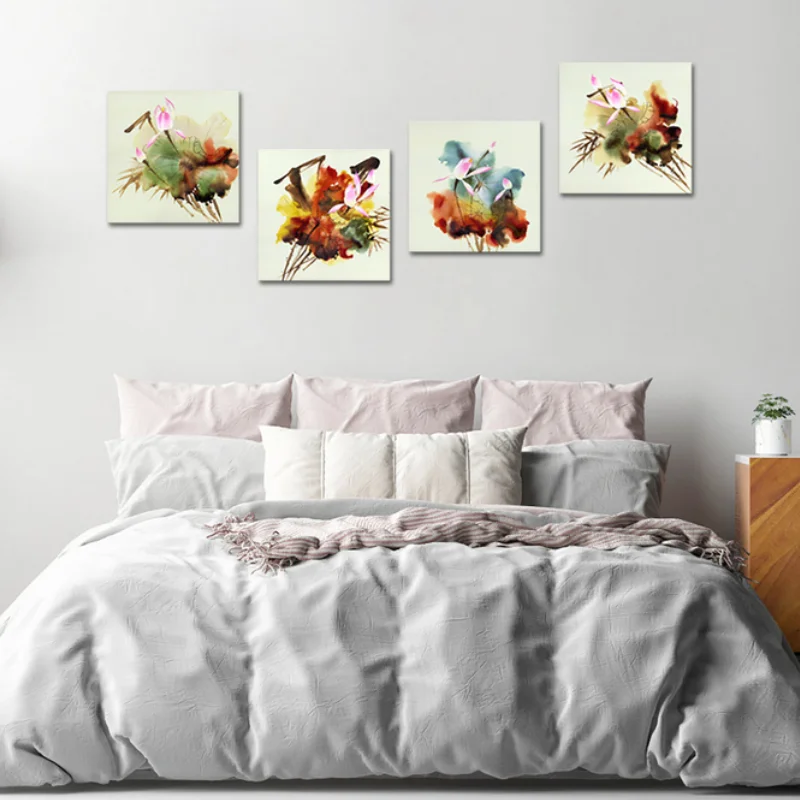 

Chinese Style Flower Canvas Art Abstract Painting Print Lotus Decoration Picture for Living Room Vintage Home Decor Wall Poster