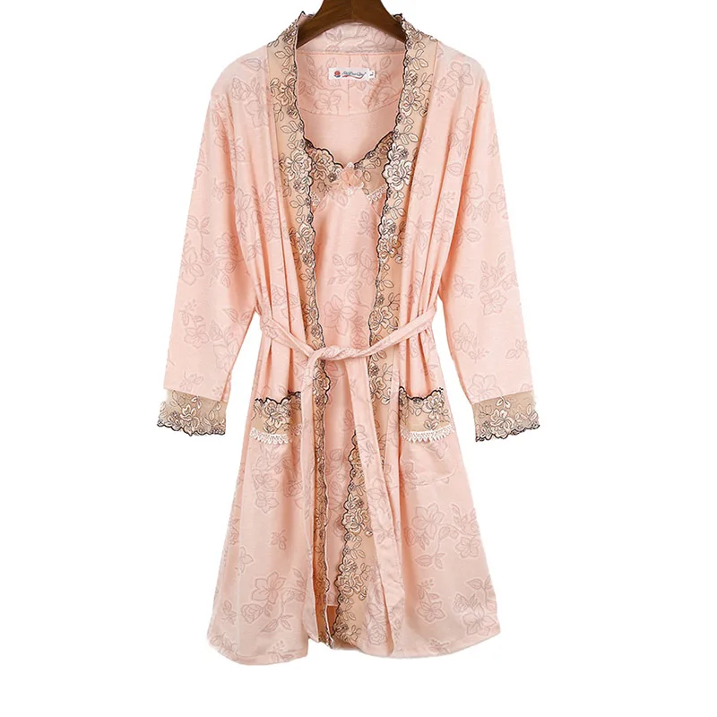 

sexy lingerie women silk lace robe dress 2019 NEW arrival night wear set 2 in 1 Knitted Cotton fabric lounge set PHOENTIN FG017