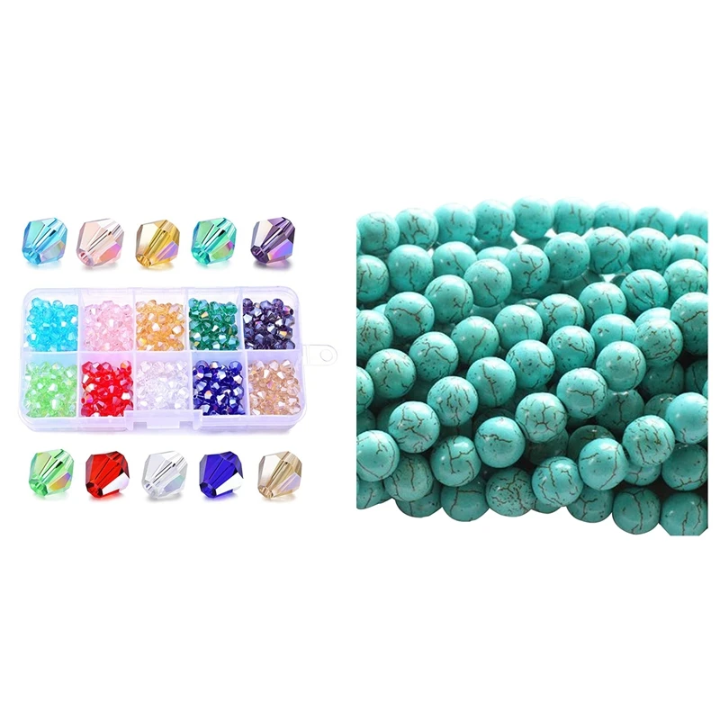 

Turquoise Howlite 4Mm Round Beads With Romantic Jewelry Crystal Glass Beads